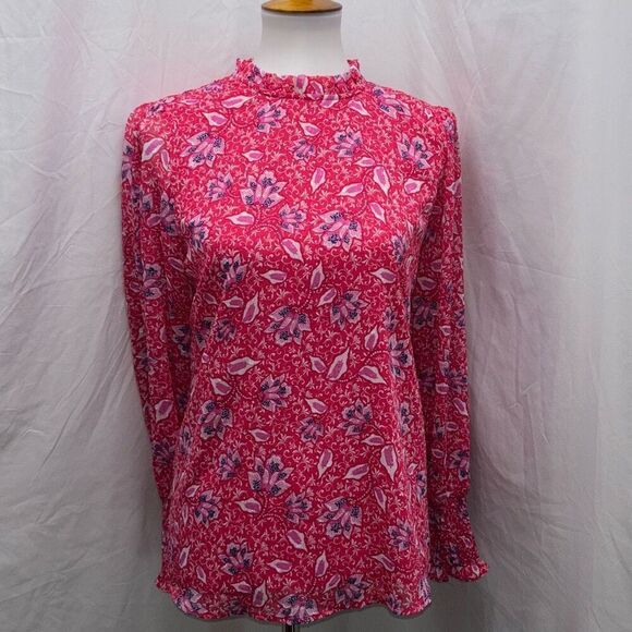Joie red/pink floral shirt/top ruffle summer Sz M - Picture 1 of 11